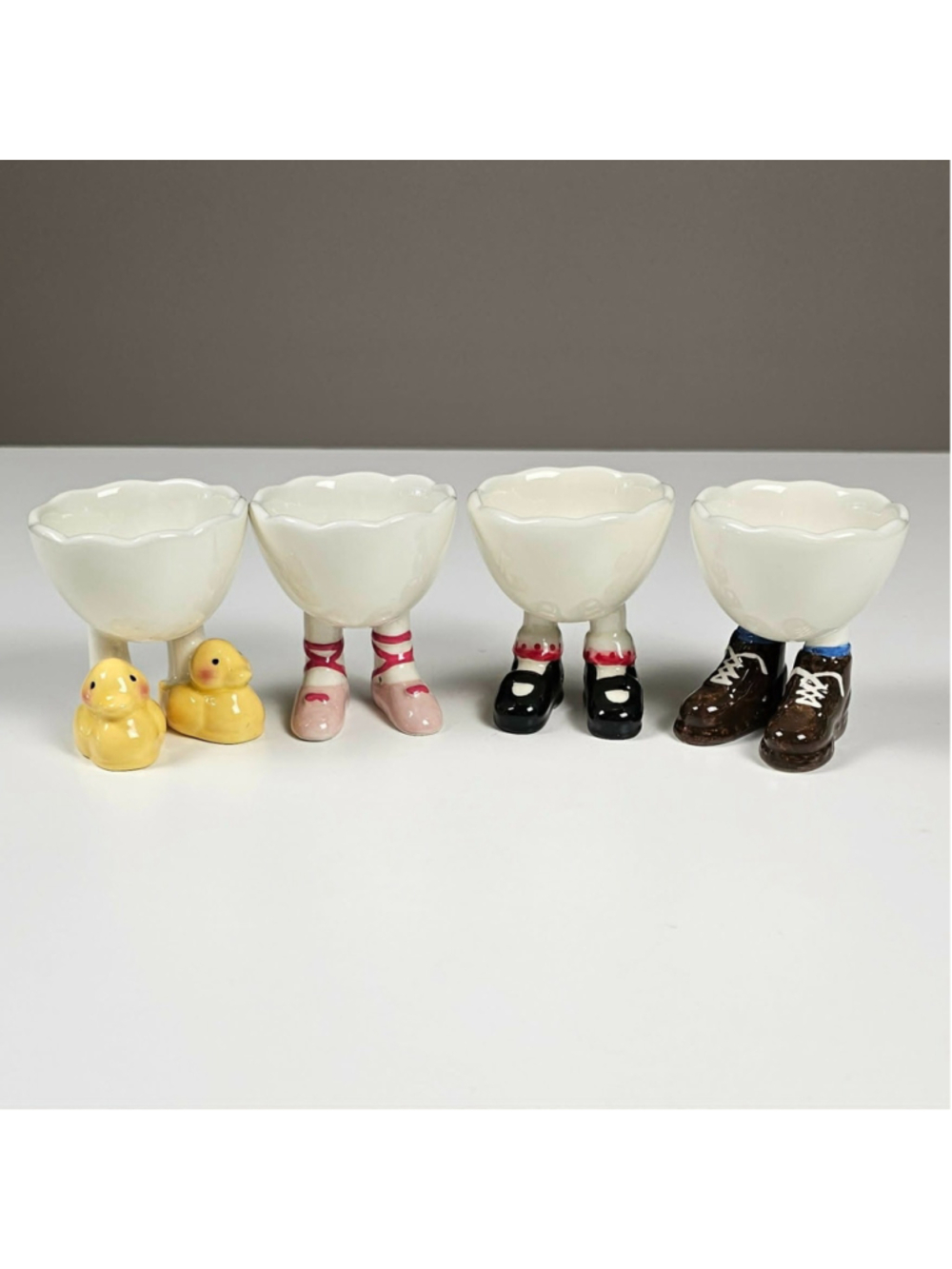 Vintage Kitsch Egg Cups with Feet Set of 4 Anthropomorphic Feet Walking Legs